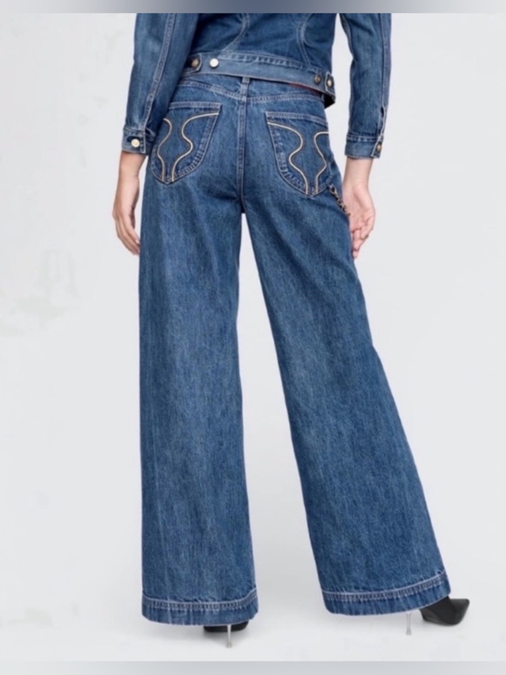 Cult Gaia X Gap Wide-Leg Jeans With Detachable Gold Chain Sz 28 - Picture 4 of 9